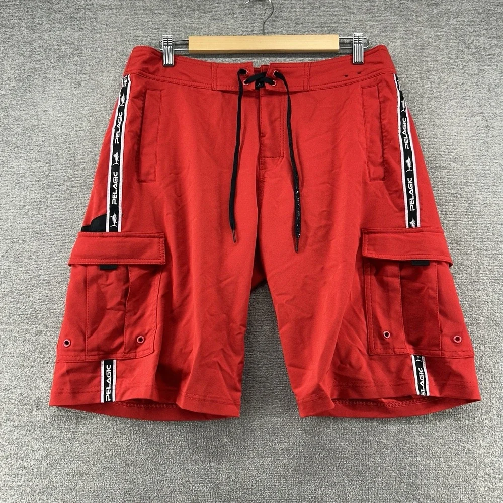 Pelagic Blackfin Board Cargo Shorts Size 32 Red Beach Casual